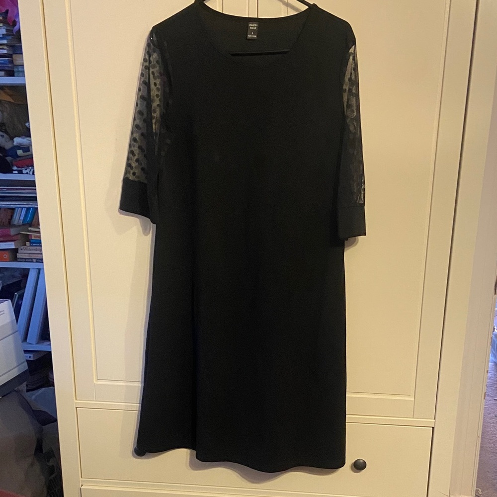 Chic Black Midi Dress with Sheer Sleeves